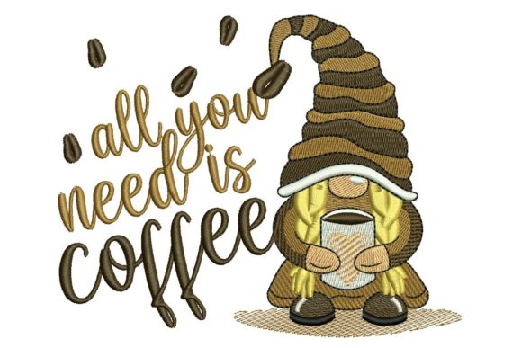 Coffee Girl Gnome: A Charming Embroidery Design for Boutique Sweatshirts
